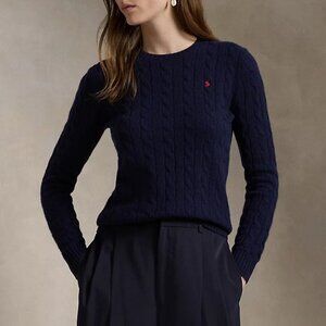 New Polo RL Wool Cashmere Cable Knit Sweater Navy XL $228